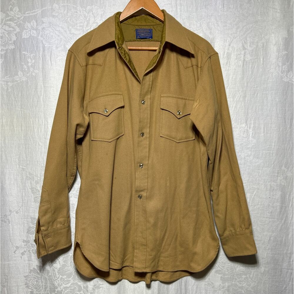 VTG Pendleton Button Up Shirt Large Brown 100% Wool Long Sleeve Western Rodeo 70